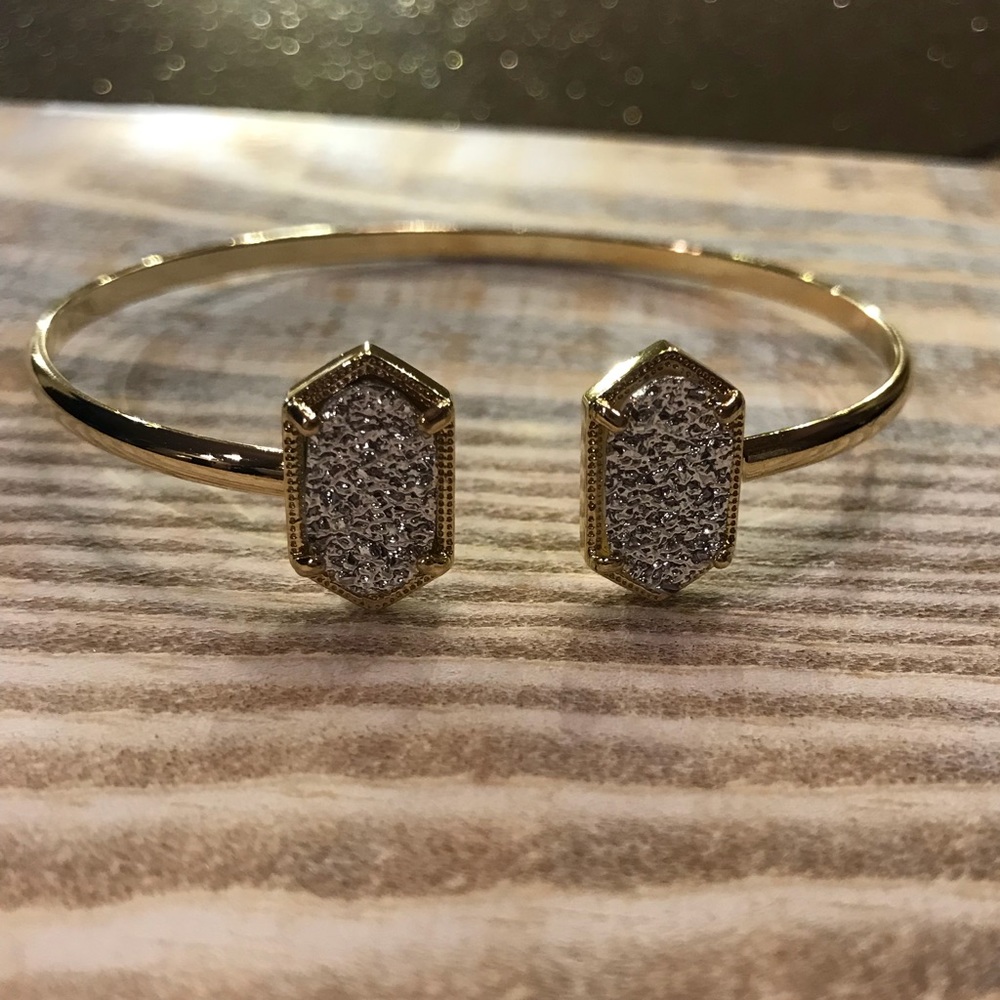 Silver Druzy Gold Pinch Cuff